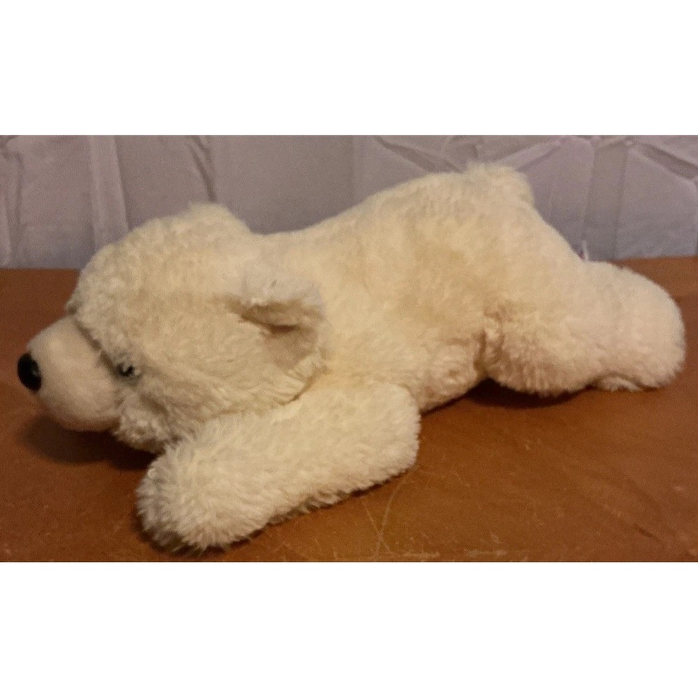 Aurora World 13.5" Cream Polar Bear Plush Stuffed Animal Laying Down Soft